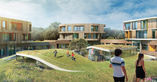 Grassy areas in planned central quad. Artist's conception via Atrium Studios.