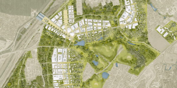 Aerial view of entire Skolkovo Innovation City complex. Artist's conception via Skolkovo Foundation.