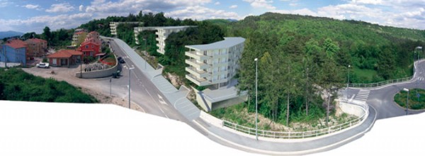 Aerial view showing the rolling topography of the Interpolation site. Image via Zoka Zola Architecture + Urban Design.