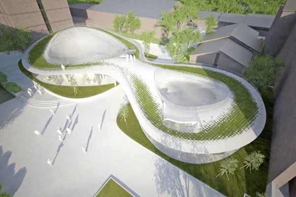The chapel design appears to rise directly out of the ground. Image via Bakoko.