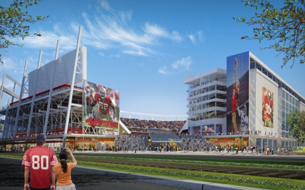 A conceptual view of the airy northwest entrance to Santa Clara Stadium. Image by Legends Sales & Marketing via Santa Clara Stadium Authority.