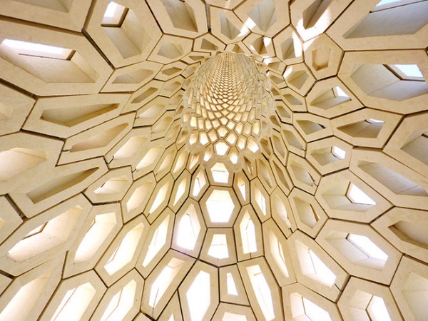 Interior view of the spire, which draws heat upward via the chimney effect. Image via Urban Art Projects.