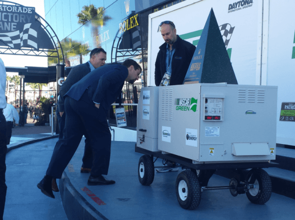 At this year's Daytona 500, four fuel cell generators will power some of the broadcast cameras and spotlights, demonstrating how the technology could help NASCAR save money on fuel costs. This technology was beta-tested during the IMSA Rolex 24 race weekend last month. (image via P.T. Jones, Oak Ridge National Lab)