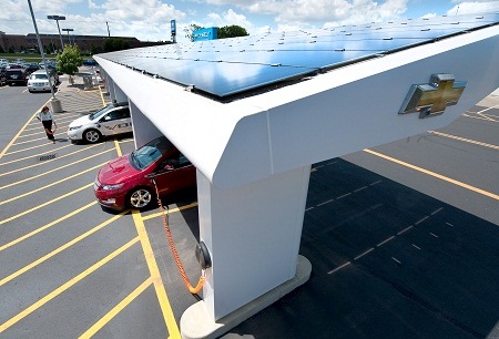 Solar charging canopy, GM Sunlogics investment