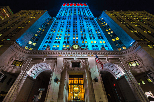 The 34-story Helmsley Building in New York in now lit each night with more than 700 energy-efficient LED bulbs. Image by Evan Joseph via Archpaper.