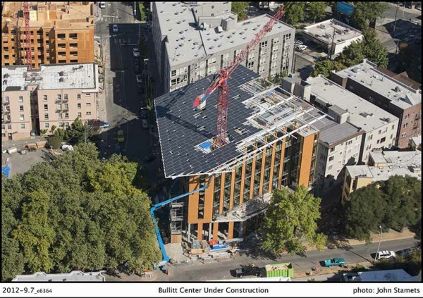 Aerial view of the Bullitt Center's footprint . Image via Bullitt Foundation.