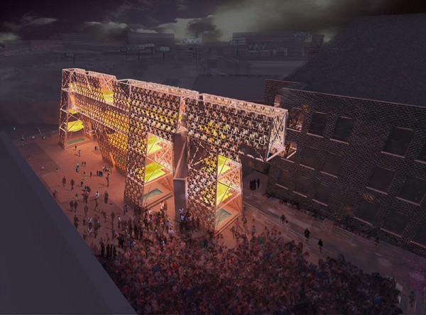 Artist's rendering of what a nighttime concert will look like this summer at PS1. Image via CODA.