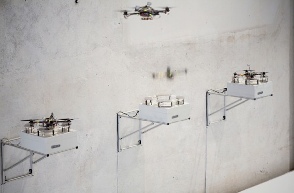 Charging stations used by the four quadcopters during demonstration. Image by François Lauginie via Gramazio & Kohler Architekten.