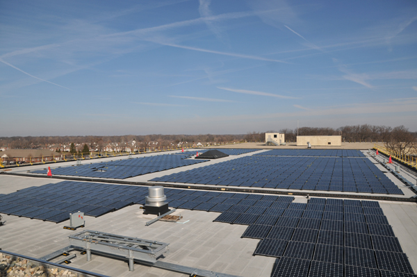 Solar panels on the roof of the Maj. Gen. Emmett J. Bean Federal Center near Indianapolis in 2011. (image via Shiel Sexton)