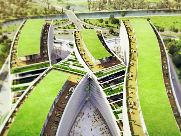 Green roofs cover the zigzag shape of the new Kagithne Gardens complex. Image via JDS Architects.