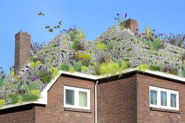 Artist's conception of how the Roel de Boer system can be applied to an existing sloped roof. Image via Roel de Boer.