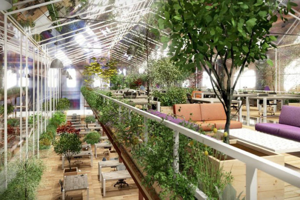 The Crystal Forest concept makes extensive use of greenery in its adaptive reuse modules. Image via Except.