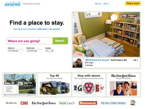 airbnb front page